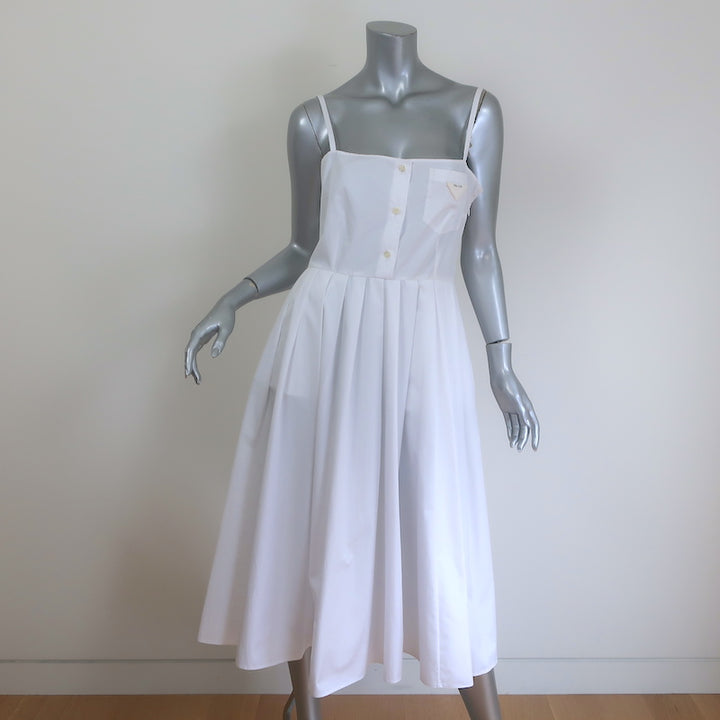 Prada Convertible Pleated Midi Dress White Cotton Poplin Size 40 NEW