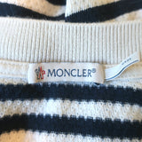 Moncler Striped Pointelle T-Shirt Cream/Navy Cotton Size Medium Short Sleeve Top
