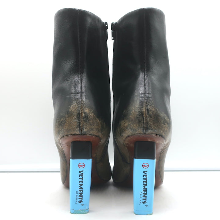 Vetements Gypsy Highlighter Heel Ankle Boots Black Distressed Leather Size 41