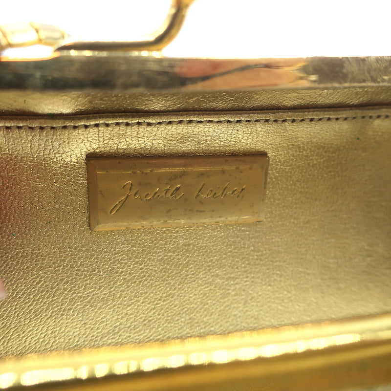 Judith Leiber Minaudiere Gold Floral Carved Metal Mini Crossbody Evening Bag