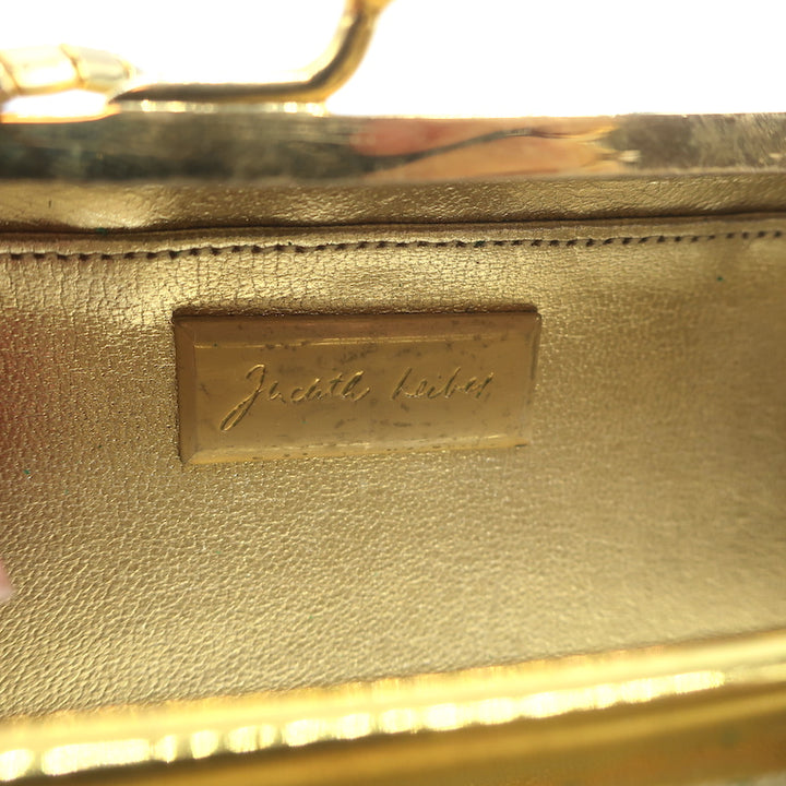 Judith Leiber Minaudiere Gold Floral Carved Metal Mini Crossbody Evening Bag