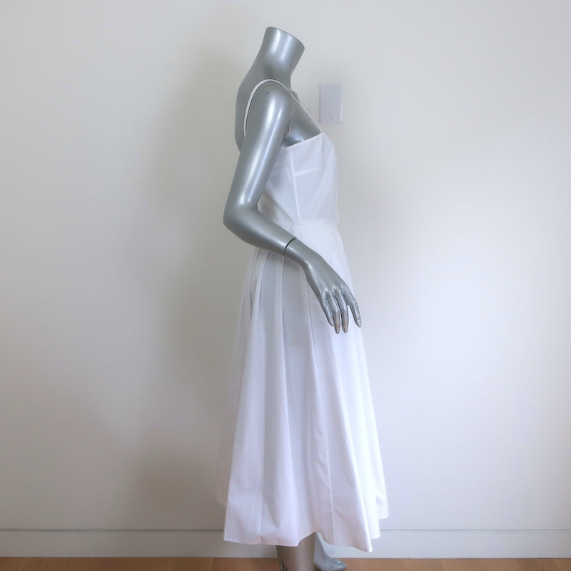 Prada Convertible Pleated Midi Dress White Cotton Poplin Size 40 NEW