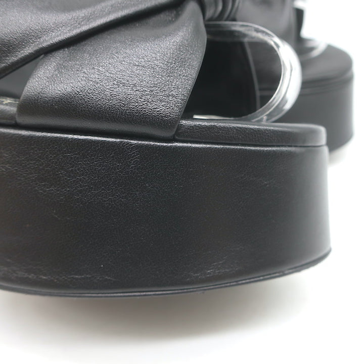 Saint Laurent Bianca Knotted Leather Platform Ankle Strap Sandals Black Size 38