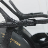 Saint Laurent Bianca Knotted Leather Platform Ankle Strap Sandals Black Size 38