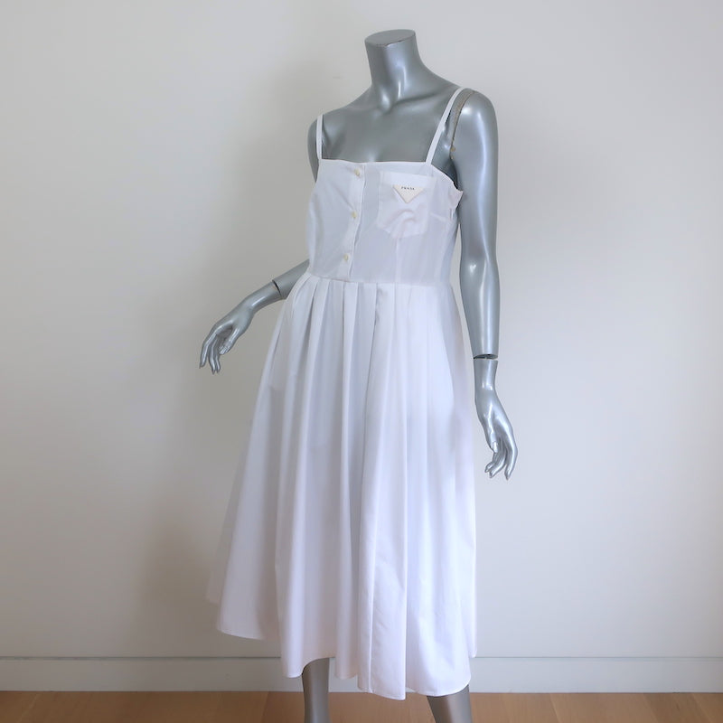 Prada Convertible Pleated Midi Dress White Cotton Poplin Size 40 NEW – Celebrity Owned Prada Convertible Pleated Midi Dress White Cotton Poplin Size 40 NEW – Celebrity Owned