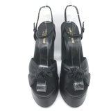 Saint Laurent Bianca Knotted Leather Platform Ankle Strap Sandals Black Size 38