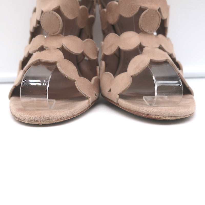 Alaia Laser Cut Booties Nude Suede Size 38.5 Open Toe Ankle Boots