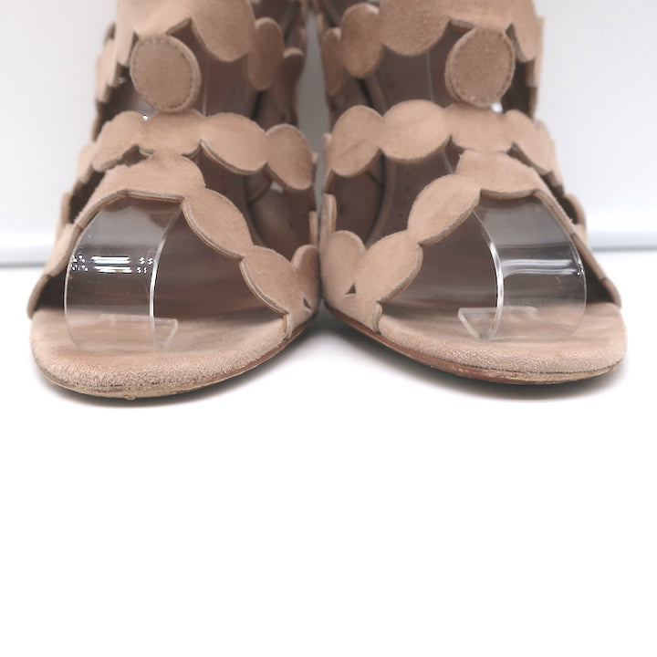 Alaia Laser Cut Booties Nude Suede Size 38.5 Open Toe Ankle Boots
