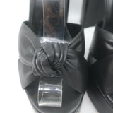 Saint Laurent Bianca Knotted Leather Platform Ankle Strap Sandals Black Size 38