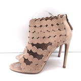 Alaia Laser Cut Booties Nude Suede Size 38.5 Open Toe Ankle Boots