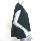 Sacai Luck tiered-back cap-sleeve tee in black linen-blend with heart print — pre-owned, gently worn luxury piece