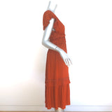 Ulla Johnson Bella Flutter Sleeve Midi Dress Rust Plisse Satin Size 2