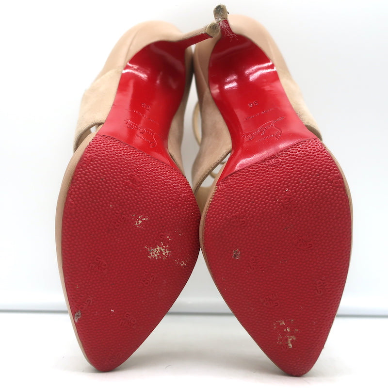 Christian Louboutin Trotter 100 Ankle Strap Pumps Beige Leather &amp; Suede Size 38
