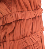 Ulla Johnson Bella Flutter Sleeve Midi Dress Rust Plisse Satin Size 2