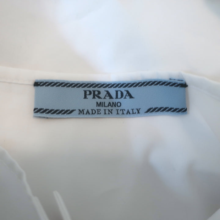 Prada Convertible Pleated Midi Dress White Cotton Poplin Size 40 NEW