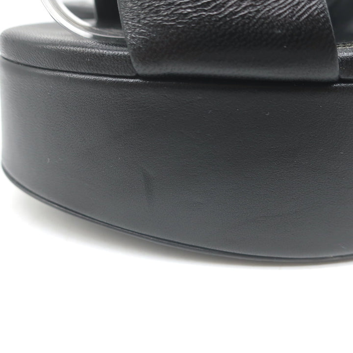Saint Laurent Bianca Knotted Leather Platform Ankle Strap Sandals Black Size 38