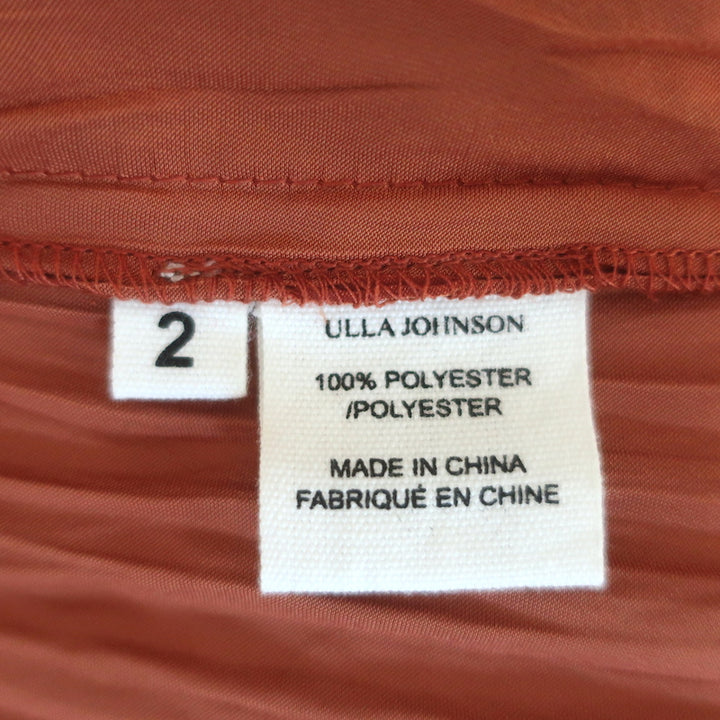 Ulla Johnson Bella Flutter Sleeve Midi Dress Rust Plisse Satin Size 2