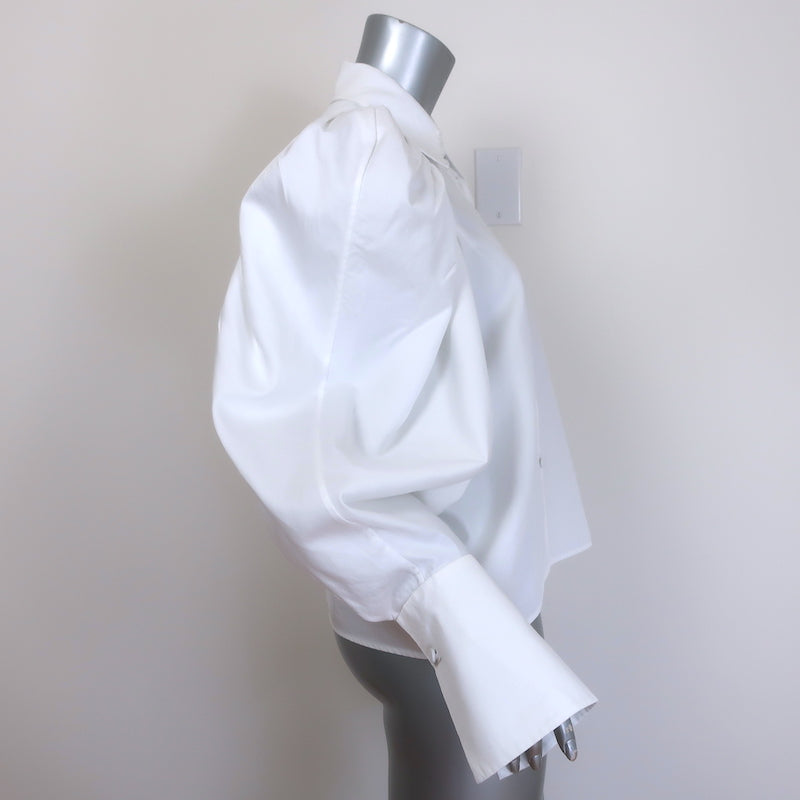 Authentic Khaite Brianne puff-sleeve button-down shirt in white poplin, pre-owned luxury designer piece