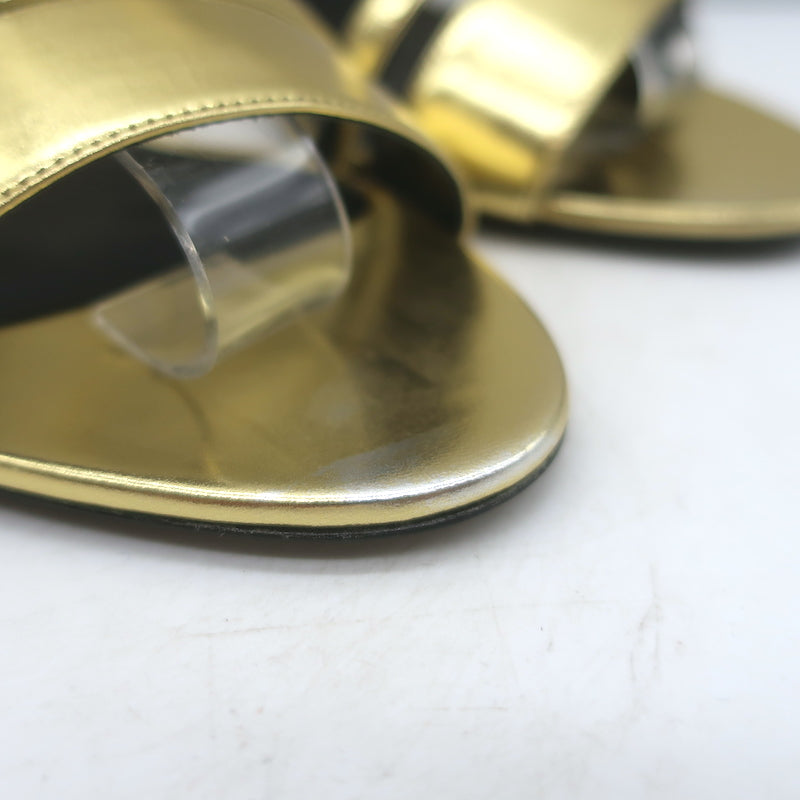 Celine Double-Strap Kitten Heel Sandals Gold Metallic Leather Size 38 NEW