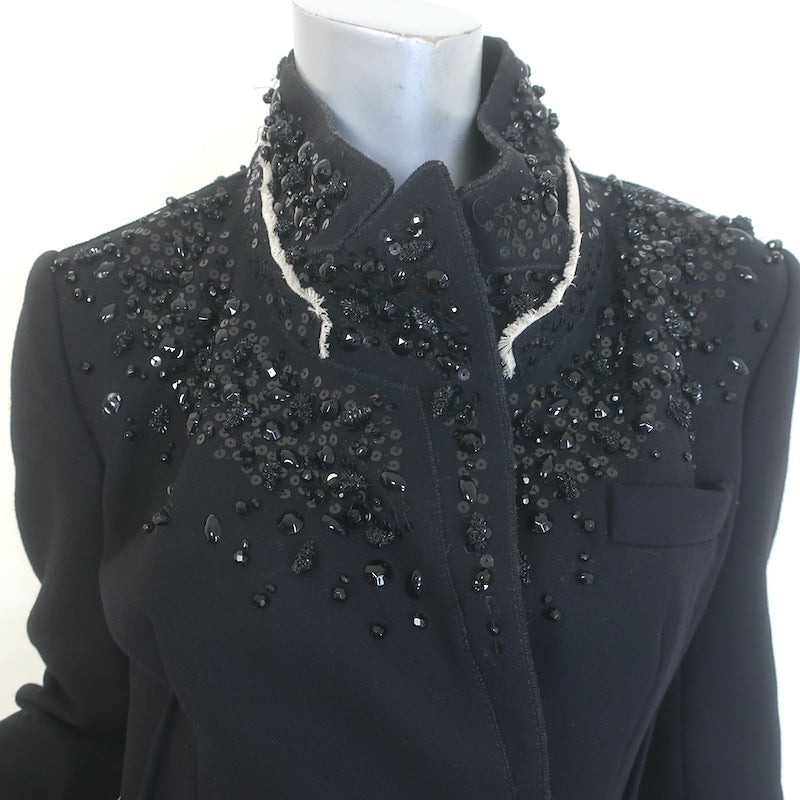 Prada Jeweled-Collar Coat Black Wool Felt Size 40