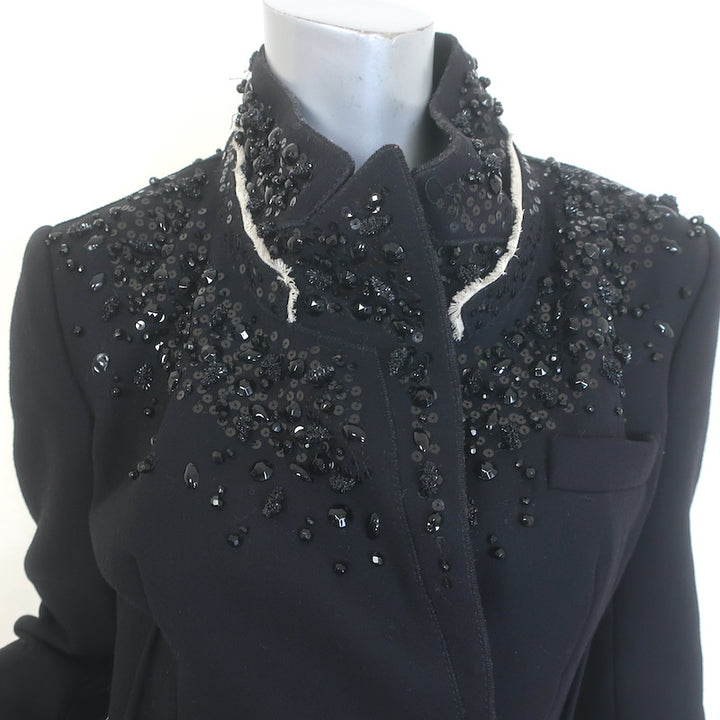 Prada Jeweled-Collar Coat Black Wool Felt Size 40
