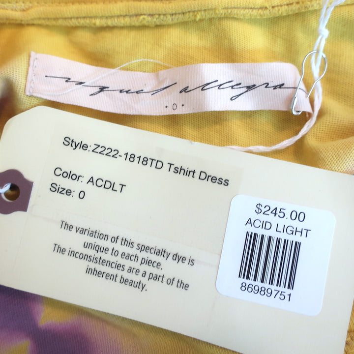 Raquel Allegra T-Shirt Dress Yellow/Purple Tie Dye Size 0 Short Sleeve Mini NEW
