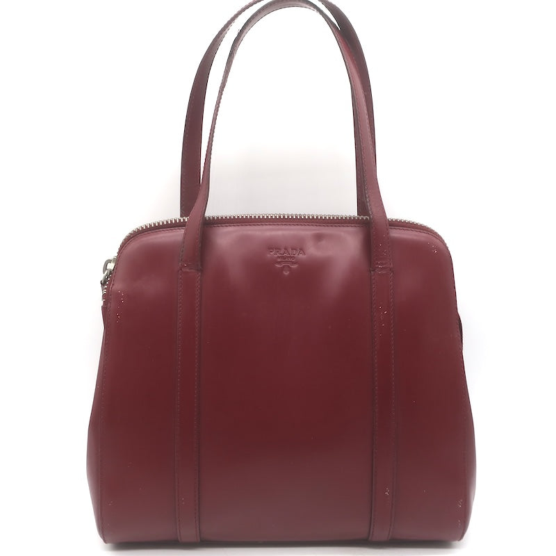 Vintage Prada 1995 Spazzolato Leather Top Handle Bag Burgundy