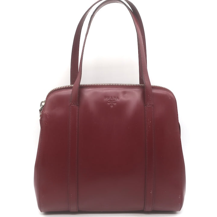 Vintage Prada 1995 Spazzolato Leather Top Handle Bag Burgundy