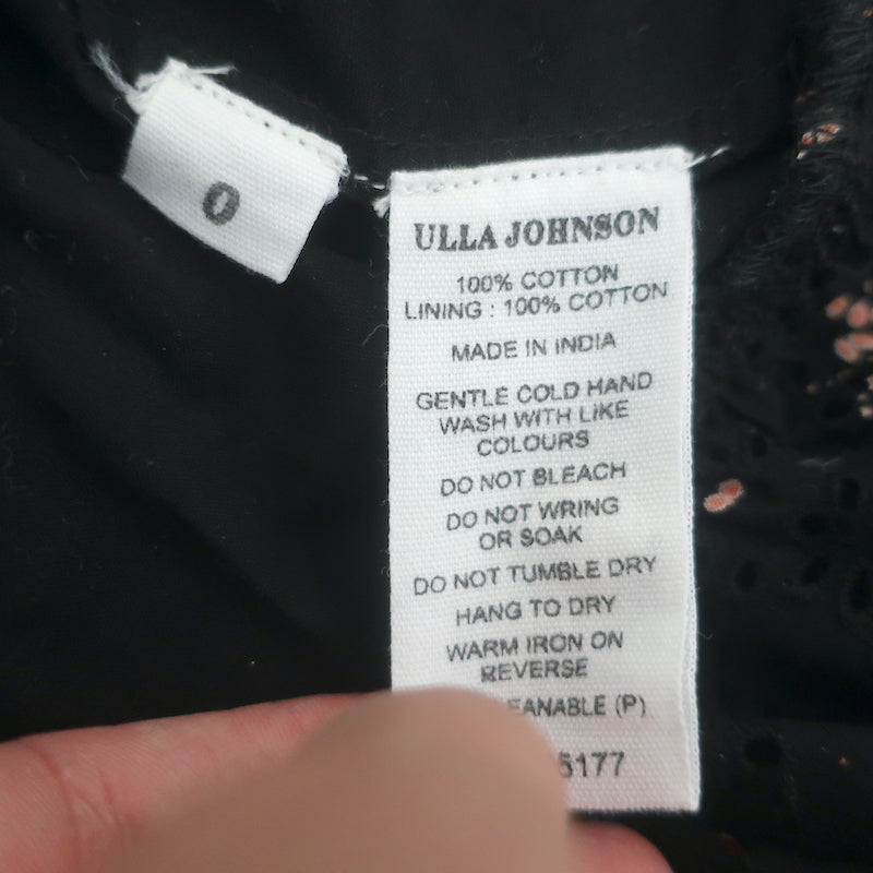 Ulla Johnson Josette Dress Black Eyelet-Embroidered Floral Print Size 0 NEW