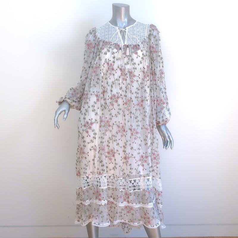 Zimmermann Eden Web Dot Midi Dress White Floral Embroidered Silk Size 0 NEW