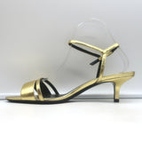 Celine Double-Strap Kitten Heel Sandals Gold Metallic Leather Size 38 NEW