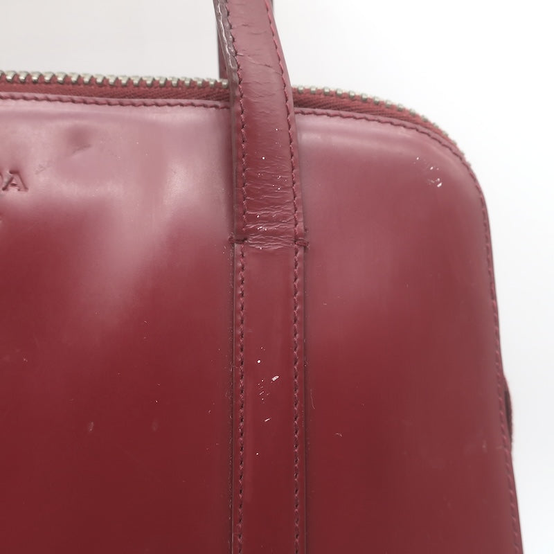 Vintage Prada 1995 Spazzolato Leather Top Handle Bag Burgundy