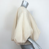 Khaite Alma puff-sleeve blouson top, ivory silk-blend, size 4, pre-owned luxury with light wear