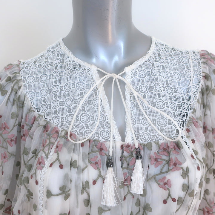 Zimmermann Eden Web Dot Midi Dress White Floral Embroidered Silk Size 0 NEW