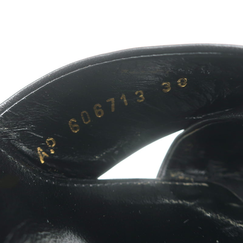 Saint Laurent Bianca Knotted Leather Platform Ankle Strap Sandals Black Size 38