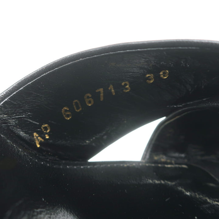 Saint Laurent Bianca Knotted Leather Platform Ankle Strap Sandals Black Size 38