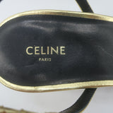 Celine Double-Strap Kitten Heel Sandals Gold Metallic Leather Size 38 NEW