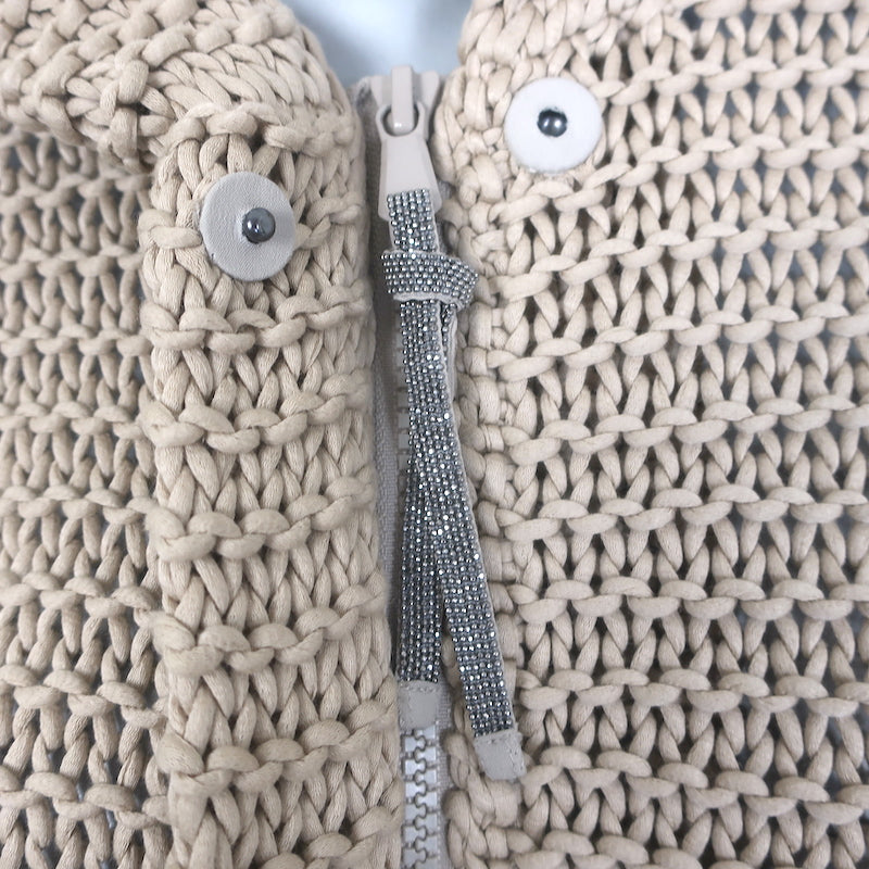 Brunello Cucinelli Chunky Knit Zip-Up Hooded Cardigan Beige Cotton Size Large