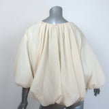 Khaite Alma puff-sleeve gathered blouson top in ivory silk-blend, size 4 — pre-owned, authentic luxury piece