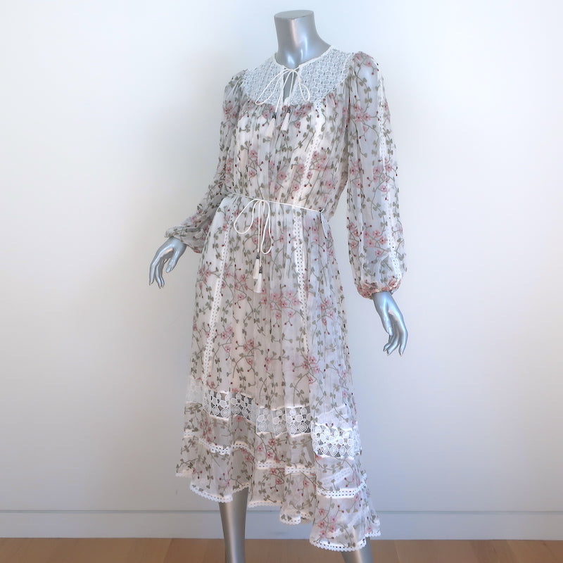 Zimmermann Eden Web Dot Midi Dress White Floral Embroidered Silk Size 0 NEW