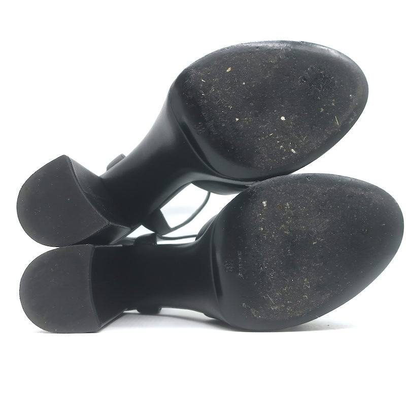 Saint Laurent Bianca Knotted Leather Platform Ankle Strap Sandals Black Size 38