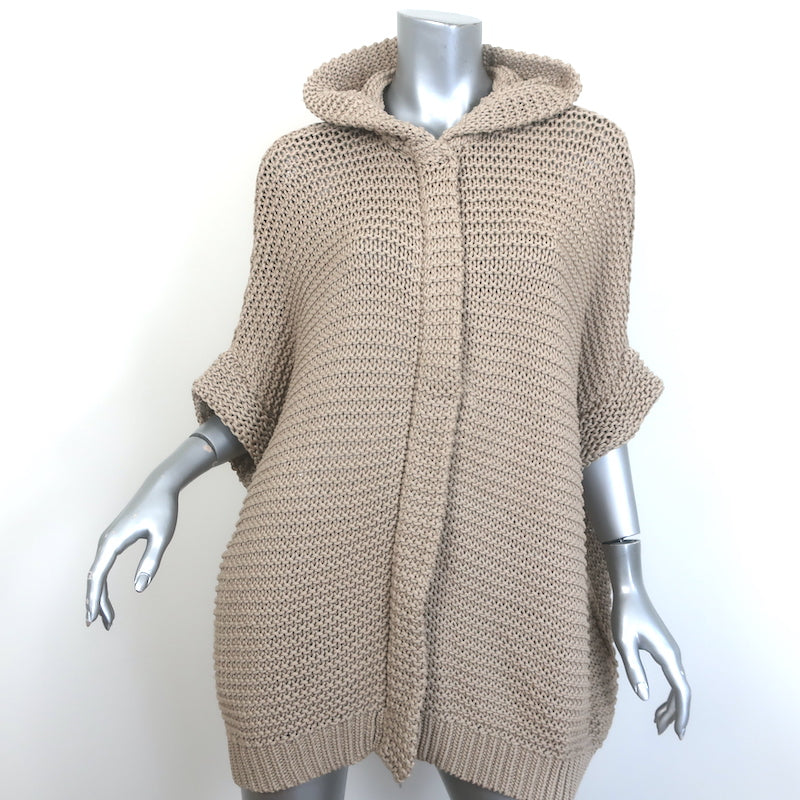 Brunello Cucinelli Chunky Knit Zip-Up Hooded Cardigan Beige Cotton Size Large