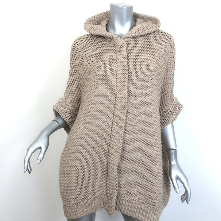 Brunello Cucinelli Chunky Knit Zip-Up Hooded Cardigan Beige Cotton Size Large
