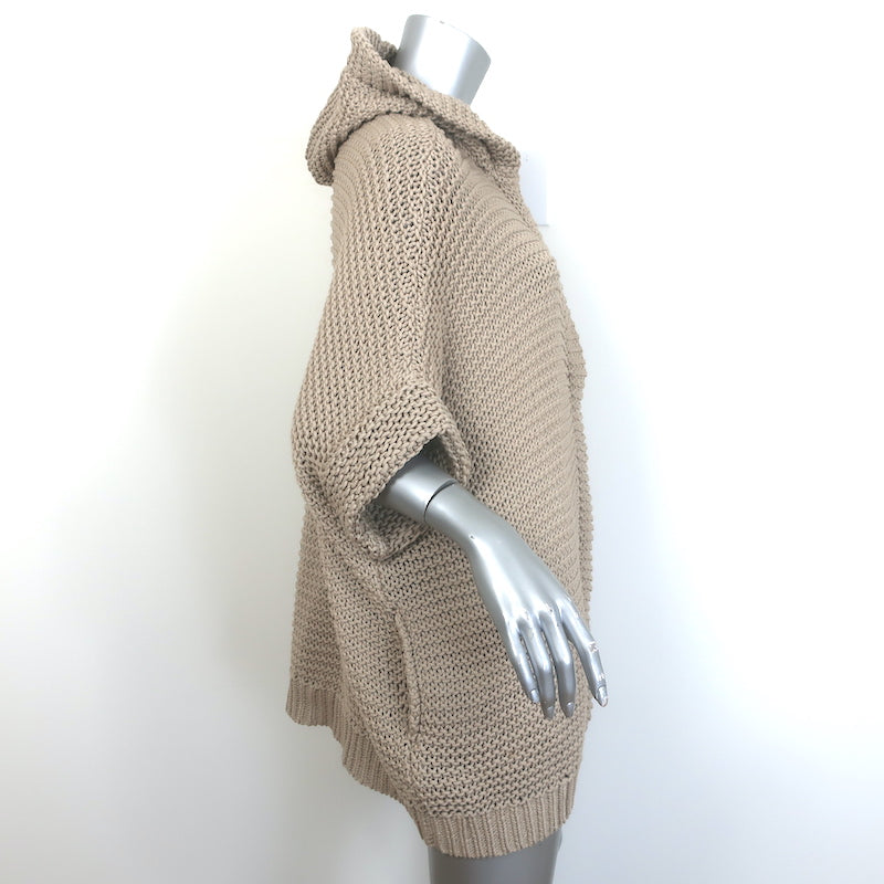 Brunello Cucinelli Chunky Knit Zip-Up Hooded Cardigan Beige Cotton Size Large