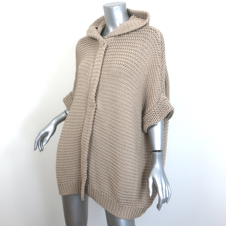Brunello Cucinelli Chunky Knit Zip-Up Hooded Cardigan Beige Cotton Size Large