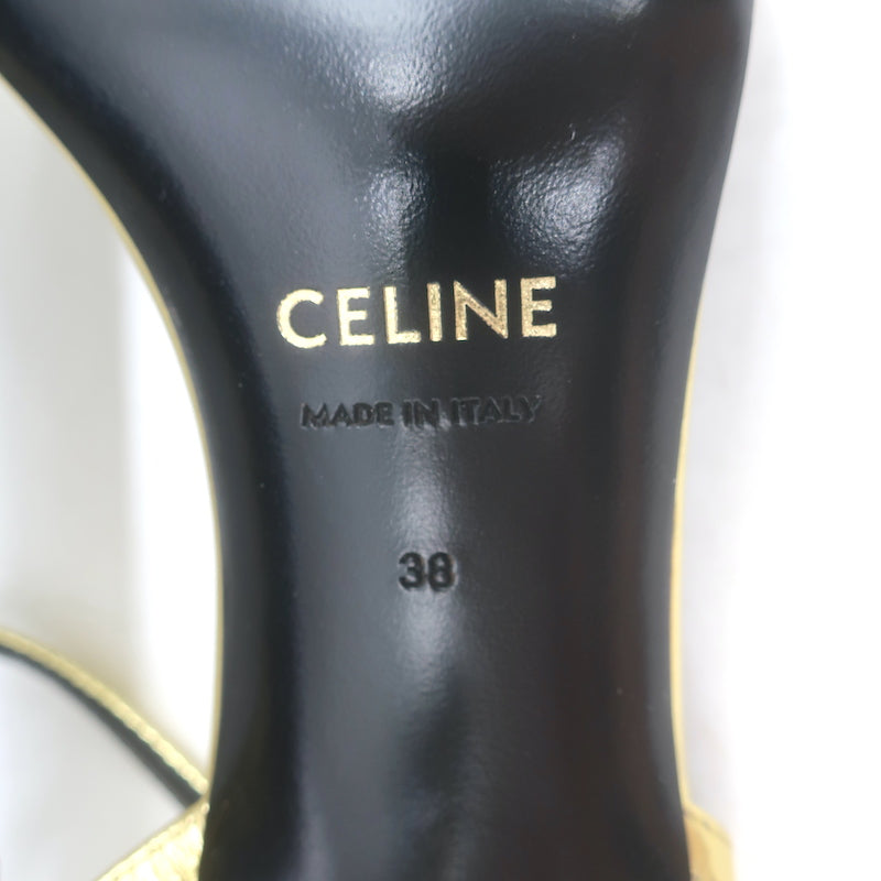 Celine Double-Strap Kitten Heel Sandals Gold Metallic Leather Size 38 NEW
