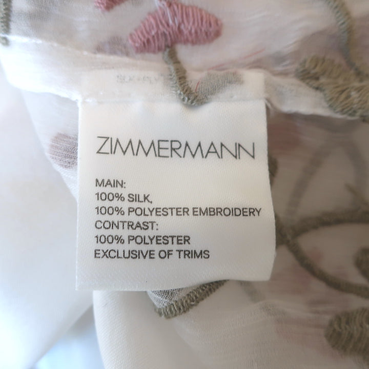 Zimmermann Eden Web Dot Midi Dress White Floral Embroidered Silk Size 0 NEW