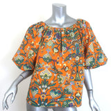 La DoubleJ Paloma off-the-shoulder top in orange printed poplin, gently pre-owned, size XS — authentic designer piece