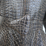 Vintage Galanos Croc-Embossed Belted Coat Dark Brown Jacquard Size Medium