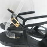 Celine Double-Strap Kitten Heel Sandals Black Grained Patent Leather Size 38 NEW